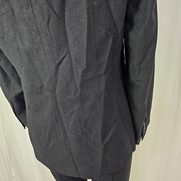Akris Punto black wool military jacket blazer leather trim mono pinstripe 8 - Picture 8 of 12
